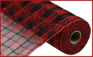 Decomesh | 10.25" X 10YD | TINSEL | PP FAUX JUTE | RED/BLACK | CHECK | MESH | RY8412E6