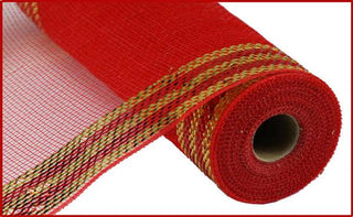 DECOMESH | 10.5" x 10yd | RED/GOLD | FOIL |BORDER STRIPE MESH | RY850339