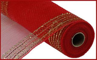 DECOMESH | 10" x 10yd | RED/GOLD  | TINSEL BORDER MESH | RY850539