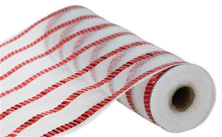 DECOMESH | 10.5"X10YD XL WIDE FOIL STRIPE MESH | WHITE/RED | RY8514A2