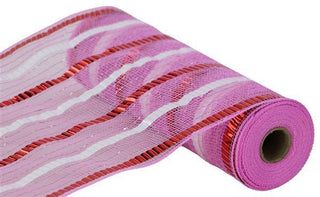 DECOMESH | 10.5"X10YD XL WIDE FOIL STRIPE MESH | PINK/RED/WHITE | RY8514T2