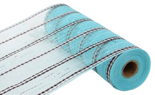 DECOMESH | 10.25"X10YD XL WIDE FABRIC/FOIL MESH | GINGHAM STRIPE | LIGHT BLUE/BLACK/WHITE | RY8900HH