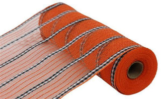 DECOMESH | 10.25" x 10yd | FABRIC/FAUX JUTE MESH | ORANGE/BLACK/WHITE | GINGHAM FABRIC STRIPS | RY8901FN