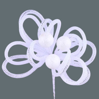 WREATH ACCENT | 12"L Snowdrift/Foil Glitter Ball Pick | WHITE/SILVER | XP386227