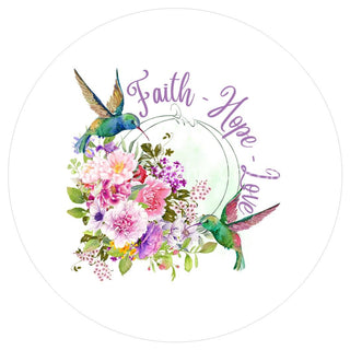 VINYL DECAL | FAITH, HOPE & LOVE | HUMMINGBIRD | FLOWERS | EVERYDAY