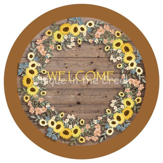 VINYL DECAL | WELCOME | FLORAL RING | SUNFLOWER | EVERYDAY