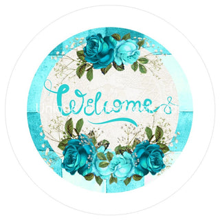 VINYL DECAL | WELCOME | FLORAL | TURQUOISE / TEAL ROSE | EVERYDAY