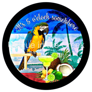 VINYL DECAL | 5 OCLOCK SOMEWHERE | COCKTAILS | PALM TREES | PARROT | SUMMER