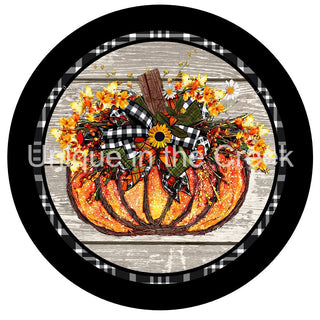 VINYL DECAL | PUMKIN & FLOWERS | WOOD | CHECK | AUTUMN | FALL