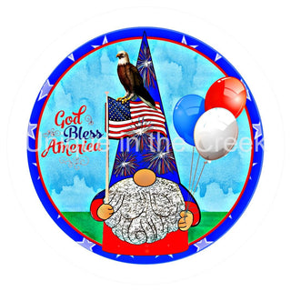 VINYL DECAL | GOD BLESS AMERICA | RED WHITE & BLUE | GNOME |EAGLE | USA | PATRIOTIC