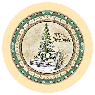 VINYL DECAL | MERRY CHRISTMAS | SNOW | RUSTIC FENCE & TREE | ELEGANT | WINTER