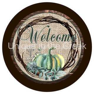 VINYL DECAL | WELCOME PUMPKIN | GREEN | WOOD | AUTUMN | FALL