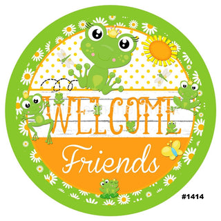 VINYL DECAL | WELCOME FRIENDS | FROG | DAISY | SPRING | SUMMER | EVERYDAY | ANIMALS