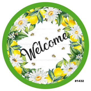 WREATH SIGN | 8" ALUMINUM | WELCOME | DAISIES | FLOWERS | LEMONS | EVERYDAY