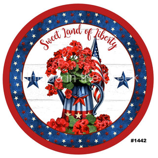 8" ALUMINUM WREATH SIGN | SWEET LAND OF LIBERTY | WATERING CAN | PATRIOTIC | USA