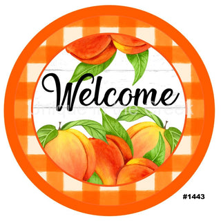 VINYL DECAL | WELCOME | PEACH | PEACHES | SUMMER | GINGHAM | CHECK