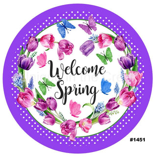 WREATH SIGN | 8" ALUMINUM | WELCOME SPRING | BUTTERFLY | FLOWERS | BUTTERFLIES