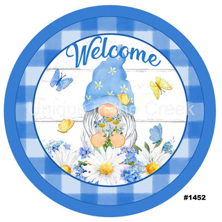 8" ALUMINUM WREATH SIGN| WELCOME DAISY GNOME | GNOME | FLOWERS | BUTTERFLIES