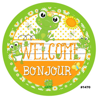 VINYL DECAL | WELCOME BONJOUR | FROG | FRENCH | SUMMER | SPRING | ANIMALS