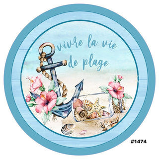 WREATH SIGN | 8" ALUMINUM | VIVRE LA VIE DE PLAGE | ANCHOR | FRENCH | BEACH | SUMMER