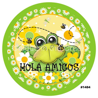 WREATH SIGN | 8" ALUMINUM | HOLA AMIGOS | FROG | SPANISH | DAISY | SUMMER