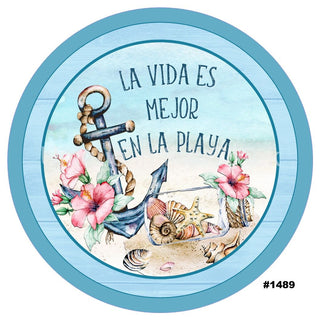 WREATH SIGN | 8" ALUMINUM | LA VIDA ES MEJOR EN LA PLAYA | ANCHOR | SPANISH | BEACH | SUMMER