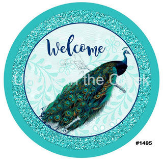 WREATH SIGN | 8" ALUMINUM | WELCOME | PEACOCK | TEAL | EVERYDAY