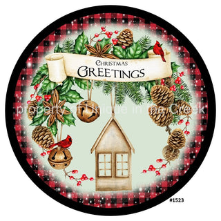 Vinyl Decal | Christmas Greetings | Cardinals | Greenery | Check