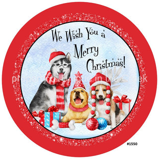 Vinyl Decal | Merry Christmas | Gifts | Dogs in Hats | Christmas | Pets