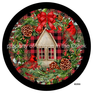 Vinyl Decal | Cardinal | Greenery | Bird House | Christmas | Winter