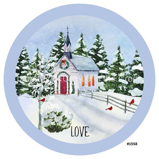 Décalcomanie vinyle | Amour | Église | Cardinaux | Scène d'hiver | Hiver | Noël