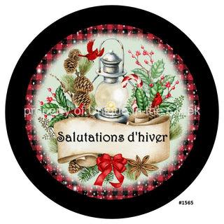 Décalcomanie vinyle | Salutations D'hiver | Cardinaux / Verdure | Hiver | Français