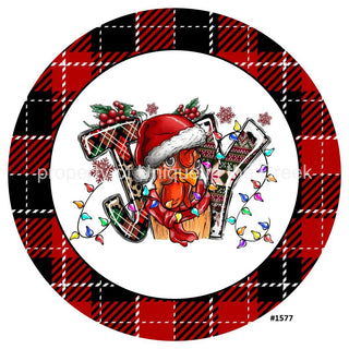 Vinyl Decal | Joy | Rooster Santa Hat | Plaid | Christmas | Winter