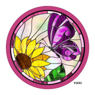 VINYL DECAL | BUTTERFLY / SUNFLOWER | STAINED GLASS LOOK | SPRING