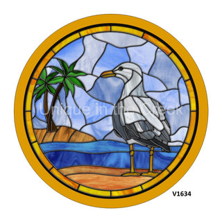 VINYL DECAL | SEAGULL / PALM TREES | STAINED GLASS LOOK | SUMMER | EVERYDAY