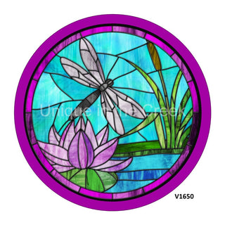 VINYL DECAL | DRAGONFLY | LILY PAD / CATTAIL | STAINED GLASS LOOK | SPRING | EVERDAY