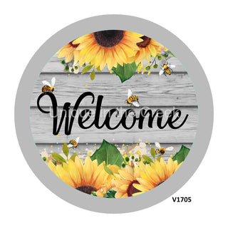 VINYL DECAL | WELCOME | SUNFLOWERS / BEES | ON WOOD | SPRING | EVERYDAY
