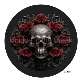 VINYL DECAL | SKULL BURGUNDY/GREY | 3D | HALLOWEEN | ROSES