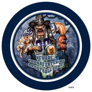 Vinyl Decal | DAL Football | NAVY/SILVER | Beware...you are entering a football zone | Sports