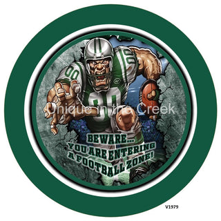 Vinyl Decal | NY Football | DK. GREEN/BLACK/WHITE | Beware...you are entering a football zone | Sports