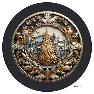 VINYL DECAL | 3D METALLIC | CHRISTMAS TREE | GOLD/PEWTER/BLACK | V2027