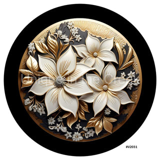 VINYL DECAL | 3D METALLIC | POINSETTIA| GOLD/PEWTER/IVORY/BLACK | V2031