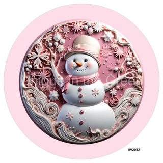 VINYL DECAL | 3D WOOD LOOKING | SNOWMAN | PINK/WHITE | V2032