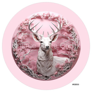 VINYL DECAL | 3D WOOD LOOKING | STAG/DEER | PINK/WHITE | V2033