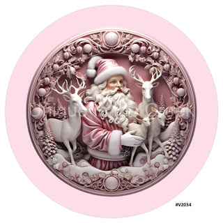 VINYL DECAL | 3D WOOD LOOKING  | SANTA/DEER | PINK/WHITE | V2034