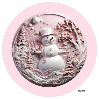 VINYL DECAL | 3D WOOD LOOKING | SNOWMAN | PINK/WHITE | V2037