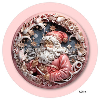 VINYL DECAL | 3D WOOD LOOKING  | SANTA | PINK/WHITE | V2039