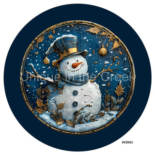 VINYL DECAL | 3D WOOD LOOKING  | SNOWMAN | BLUE/GOLD | V2041