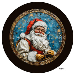 VINYL DECAL | 3D WOOD LOOKING  | SANTA | BLUE/GOLD | V2045