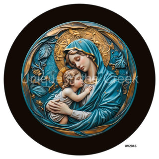 VINYL DECAL | 3D WOOD LOOKING  | MARY AND JESUS | BLUE/GOLD | V2046